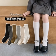 儿童长筒袜春夏薄款过膝纯棉，韩国女童高筒袜(高筒袜，)洋气ins纯色宝宝长袜