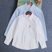 儿童白衬衣(白衬衣)长袖纯棉口袋，翻领天蓝色衬衫男童，秋冬款中大童学生校服