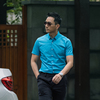 夏季男士衬衫衬衣湖蓝色，修身半袖休闲纯色短袖衬衫