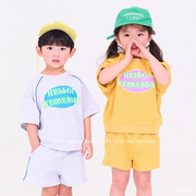 Peach pie 韩国童装2024夏 女孩男儿童字母蝙蝠袖T恤短裤套装