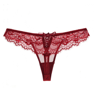 雅莓超性感女士丁字裤透视网纱舒适内裤提臀红色蕾丝刺绣低腰诱惑