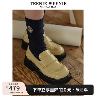 TeenieWeenie小熊2024年春季轻松沙发充棉乐福鞋奶油黄色学院