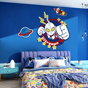 儿童房间布置奥特曼墙面装饰画男孩，卧室床头卡通动漫海报贴纸挂画