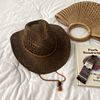西部牛仔爵士镂空草帽，女夏海边沙滩度假英伦法式复古手工编织帽子