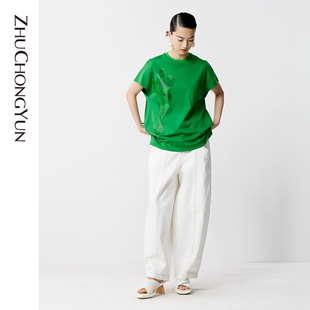 ZHUCHONGYUN夏装原创设计清新活力柔软棉质蝙蝠袖T恤