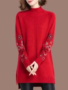 羊毛衫女中长款大码妈妈装本命年红毛衣裙秋冬针织，打底衫加厚