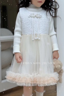 2024韩版拼接香风白色马甲裙外套套装女童儿童连衣裙公主裙