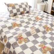 灰格领结熊儿童床单全棉卡通床笠单件100%纯棉单双人宿舍床上用品