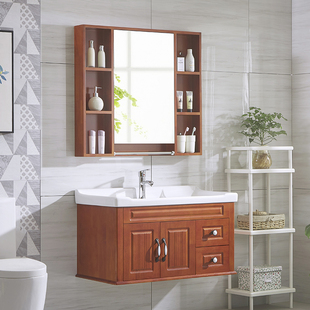 橡木浴室柜组合现代简约实木卫生间，洗漱台洗手池，洗脸台盆柜落地式