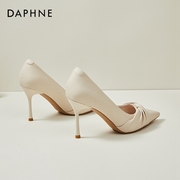达芙妮Daphne~细跟尖头高跟鞋女2023秋季单鞋白色气质小跟鞋