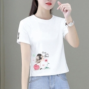 中年女士t恤短袖短袖女夏季t恤天白色短款小个子202高端0608r