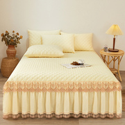 蕾丝夹棉床裙单件，裙式加厚防滑保护床套防尘罩，花边床单床罩床群