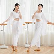 瑜伽服套装女仙舞韵舞蹈，服白色雪纺飘逸演出服，网纱2024表演服