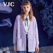vjc威杰思秋冬女装香芋，紫v领毛衣，刺绣提短款针织开衫