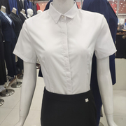 女士白衬衫长袖修身免烫，竹纤维上班短袖职业装正装，工作服蓝色衬衣