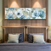 352美式横向长条幅有框挂画 客厅卧室床头挂画欧美花卉油画装饰画