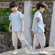 汉服男童夏季中国风，薄款复古改良儿童，民族风童装宝宝短袖古装唐装