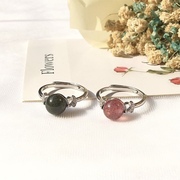 天然绿幽灵戒指草莓晶开口可调节纯银转运珠指环女饰品生日礼物