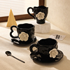 咖啡杯碟套装山茶花陶瓷马克杯，女士水杯高档精致家用早餐杯小众