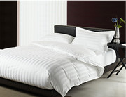 酒店布草纯棉白色缎条贡缎套件，宾馆三件套加厚床笠床单床品四件套