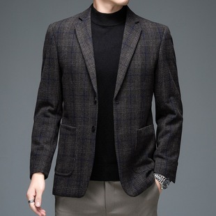羊毛呢西装男春秋韩版商务，休闲修身时尚简约大气，条纹气质外套