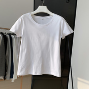 白色t恤女棉质修身洋气，纯色短袖低领上衣百搭紧身女装2022年
