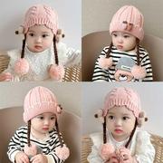 婴儿帽子秋冬季女宝宝甜美公主，假发针织帽保暖儿童毛线防寒套头帽