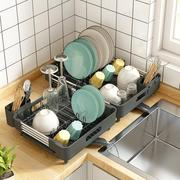 定制厨房碗碟沥水置物架，台面可伸缩放碗筷盘子，餐具滤水篮水槽收纳