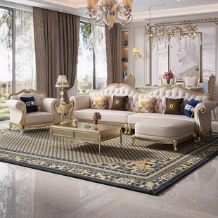 美式真皮沙发实木法式轻奢头层，牛皮客厅高档欧式别墅家具123组合