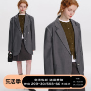DESIGNER PLUS 灰色中长款西装外套女设计感小众宽松休闲廓形西服