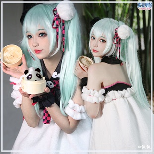 初音未来cos服miku中国美食夏日cosplay熊猫裙手办同款