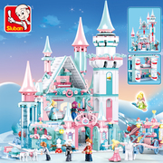 冰雪奇缘艾莎公主魔法，城堡积木女孩子高难度，拼装模型玩具灯光礼物