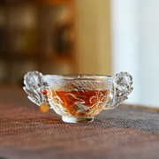 国风手工琉璃玉兔双耳茶杯，功夫茶具高档家用主人，杯透明个人品茗杯