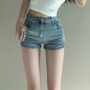 欧美辣妹紧身牛仔短裤女夏季弹力高腰小个子，大码包臀热裤超短裤子