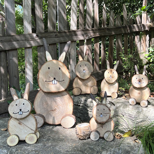 创意实木小兔子卡通造型多肉，花盆幼儿园装饰花园，庭院摆件环创道具