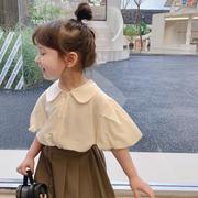 2024女童装夏装娃娃领韩版儿童泡泡袖衬衫宝宝洋气小女孩衬衣