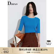 idpan女装商场同款百搭秋季撞色设计简洁罗纹，圆领套头毛衫
