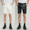 夏季薄款中青年跨境皮裤男士弹力，白色黑色皮裤男时尚短裤五分裤装