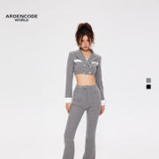 ARDENCODE R 解码丨女款撞色双排扣短西装外套高腰喇叭裤两件套