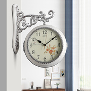 欧式双面挂钟客厅创意，钟表静音时尚复古北欧时钟美式高级感挂墙表