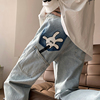 浅蓝色牛仔裤男宽松直筒，美式hiphop垂感裤子，高街vibe滑板长裤大码