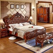 欧式皮床实木床双人床1r.8米太子床主卧婚床床头柜雕花床卧室家具