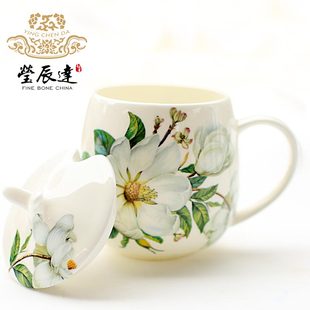 骨瓷马克杯带盖勺创意杯子牛奶，杯陶瓷情侣水杯，可爱韩版简约咖啡杯
