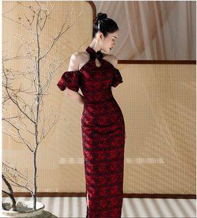 2024红色旗袍敬酒服新中式高级感结订婚高端连衣裙玫瑰女礼服