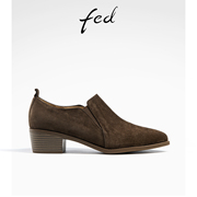 fed一脚蹬深口单鞋，女冬季靴子尖头粗跟裸靴女款r1002-zfa903