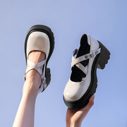 吉步玛丽珍鞋女2024年高跟鞋浅口洛丽塔小皮鞋，交叉绑带jk单鞋