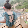 女童洋气沙滩度假泳装夏季韩版儿童珍珠边游泳衣宝宝连体泳衣