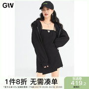 GW大码甜酷短款连帽卫衣辣妹吊带裙套装2022春季胖mm两件套女