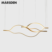 马斯登轻奢餐厅吊灯现代创意艺术长饭餐桌极简约设计线条吧台灯具