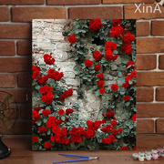 diy数字油画花卉风景手绘植物填色画客厅卧室，装饰油彩画玫瑰花墙